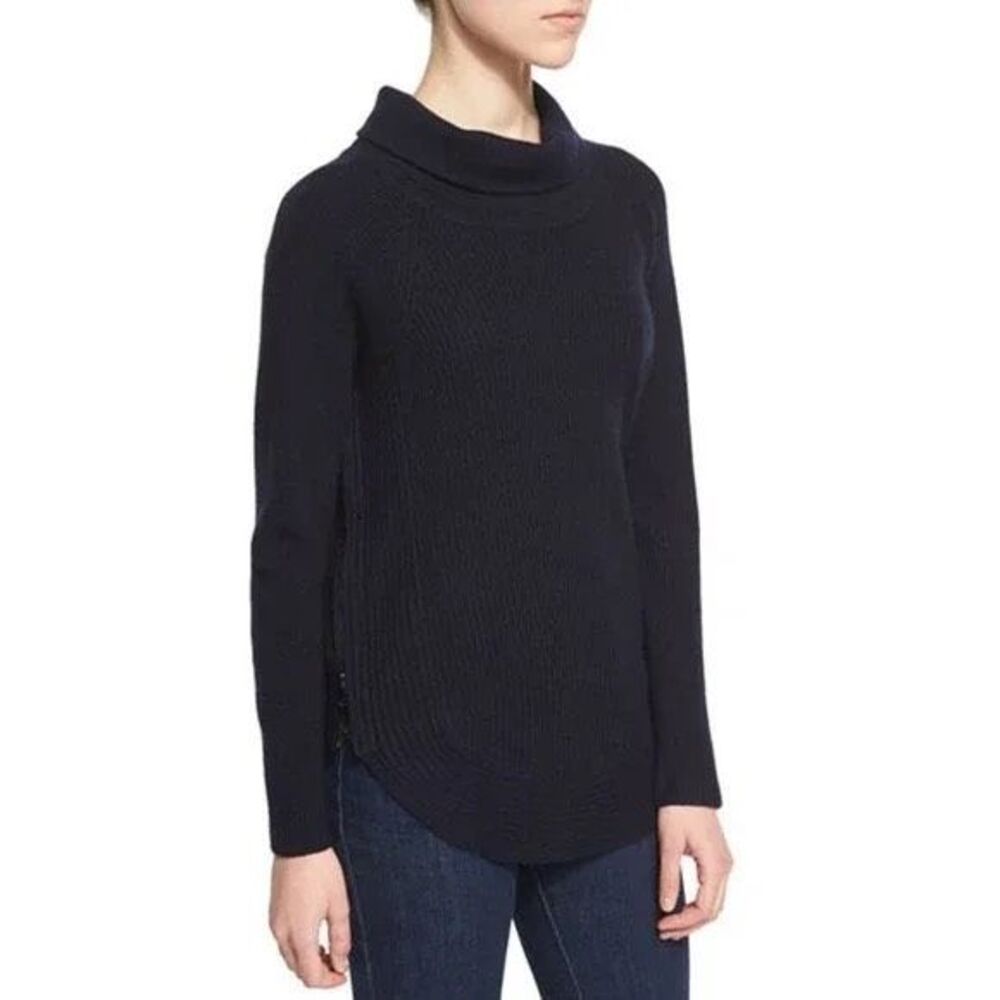 VINCE Wool Cashmere Black Ribbed Side Zipper Sweater Size XXS Funnel Neck